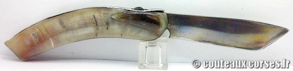Curnicciolu à blocage de lame inox trempe douce 3.0 mm et corne bélier, cuir et nacre-IUEPL602-9
