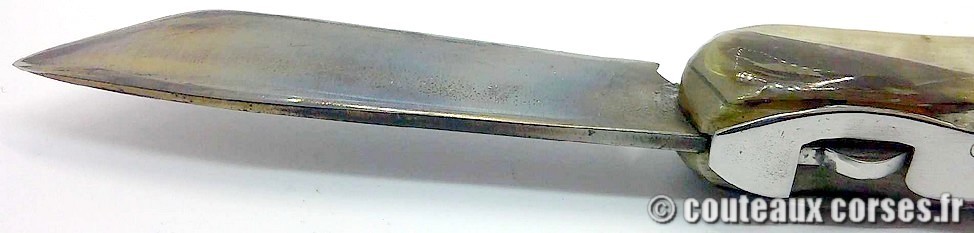 Curnicciolu à blocage de lame inox trempe douce 3.0 mm et corne bélier, cuir et nacre-IUEPL602-52